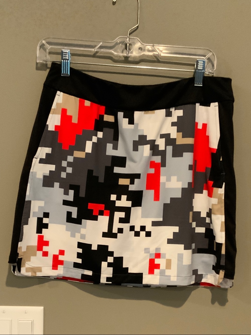 Pixel Camouflage Mini Skirt in Black, Red & Gray